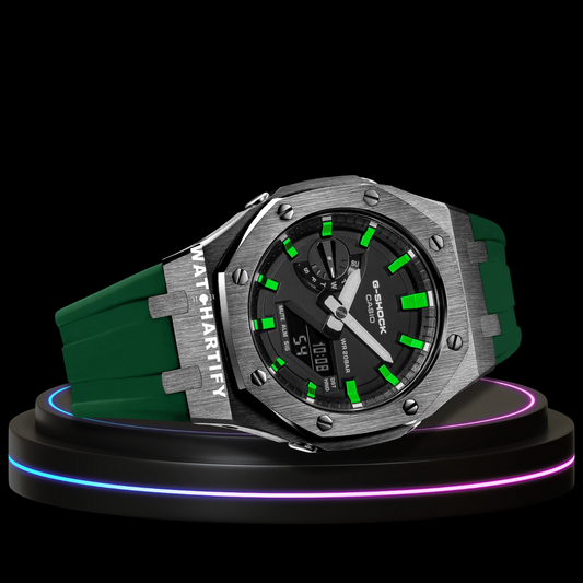 G-shock Titanium Collection Mod With Black Face （METALLIC GREEN TIME MARKER) GREEN RUBBER