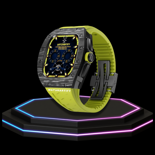 Apple Watch Case 44MM - TITANIUM CARBON Series Black Panther | Light Cerulean Rubber