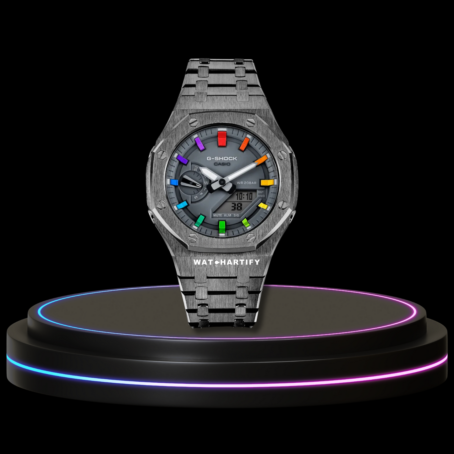 G-SHOCK Casio GA2100 | Titanium Series Grey Dial Rainbow Marker | Titanium Stainless Steel Strap