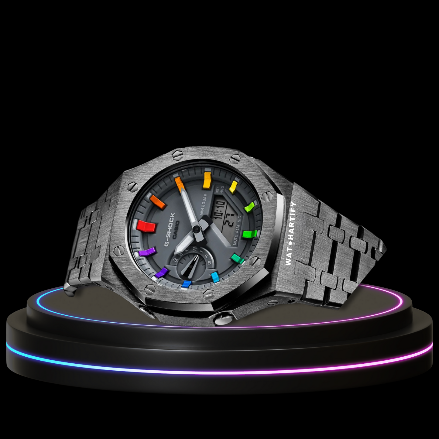 G-SHOCK Casio GA2100 | Titanium Series Grey Dial Rainbow Marker | Titanium Stainless Steel Strap