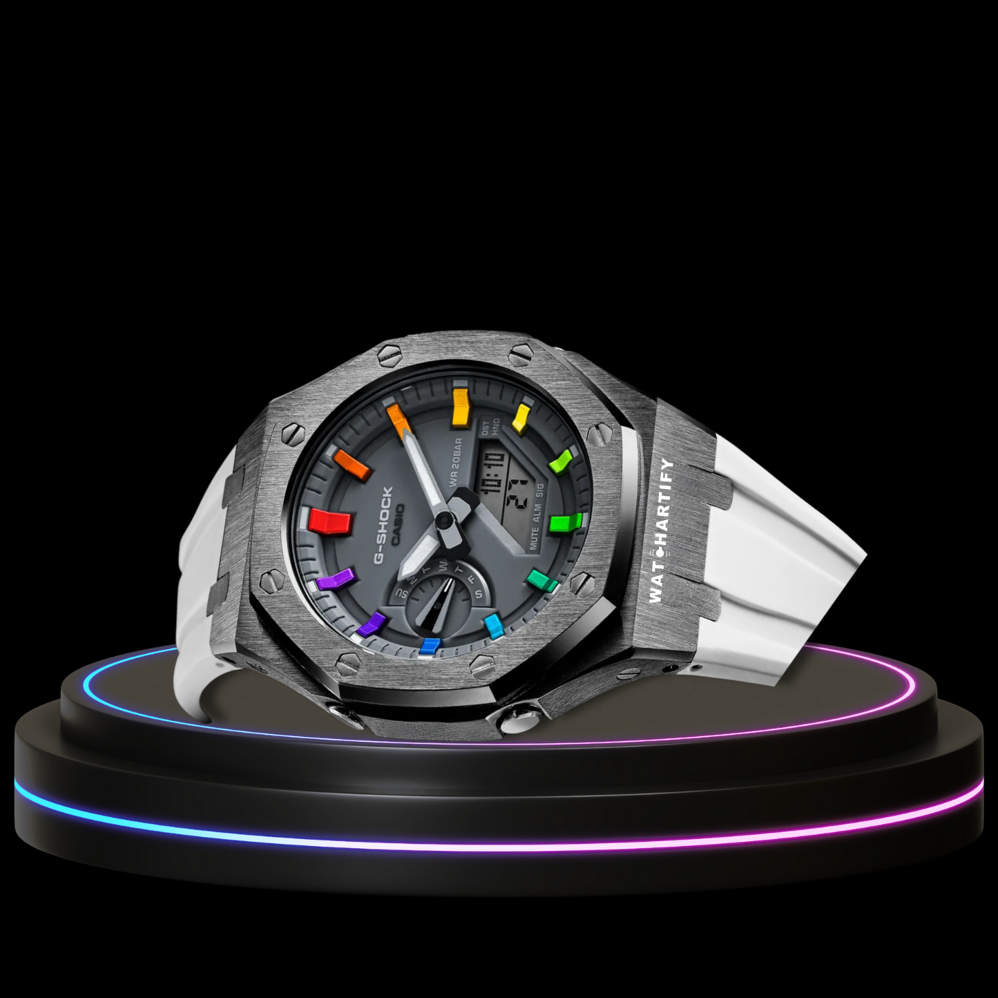 G-SHOCK Casio GA2100 | Titanium Series Grey Dial Rainbow Marker | Snow White Rubber