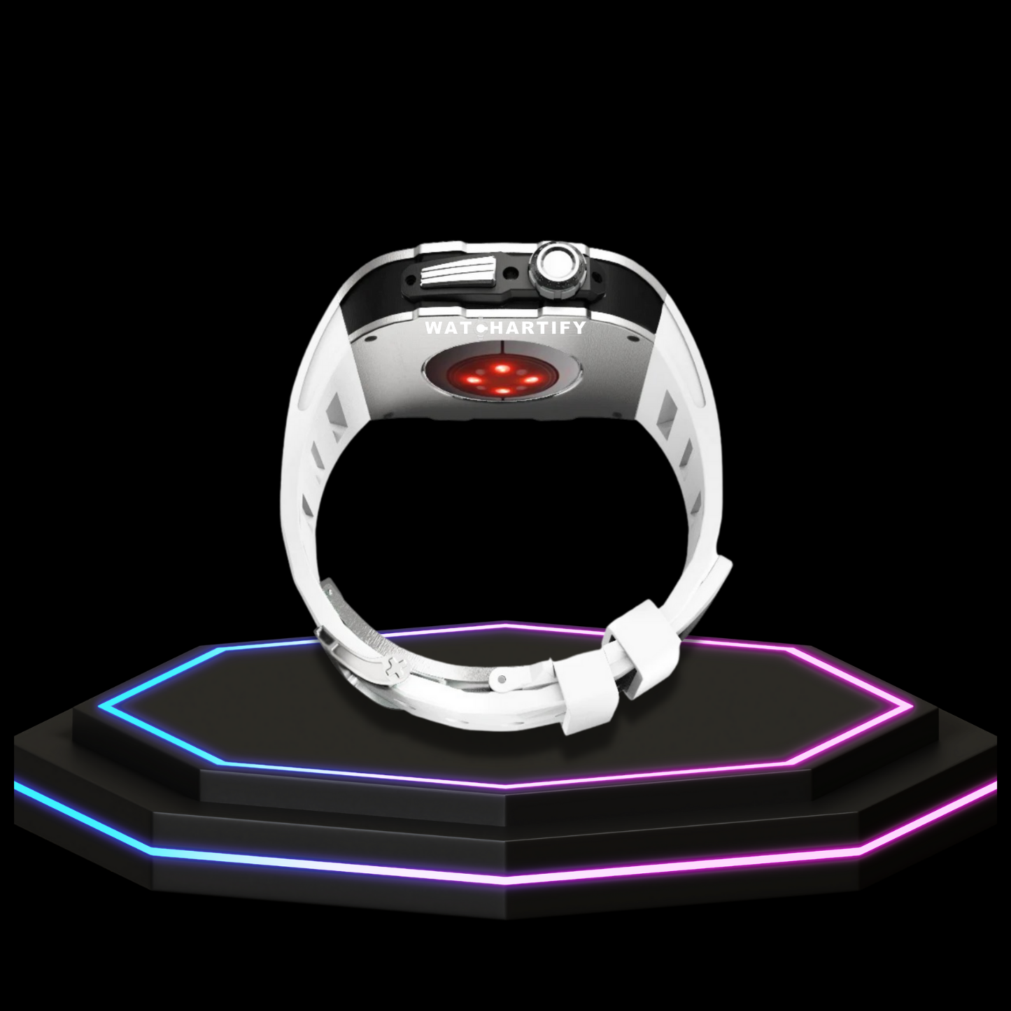 Apple Watch Case 44MM - TITAN Series Royal Silver Midnight Black Titanium | Snow White Rubber