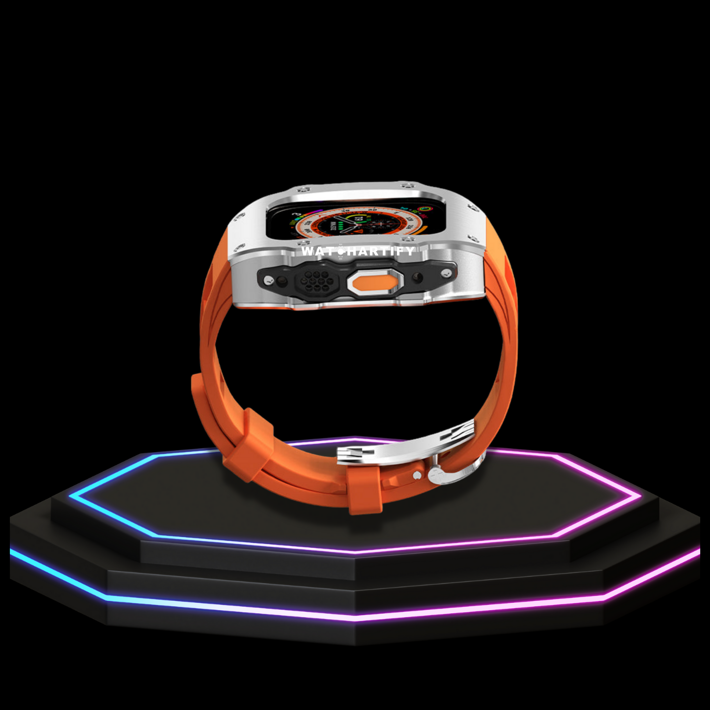 Apple Watch Ultra Case 49MM - Pro Series Captain Silver | Sunset Orange Rubber