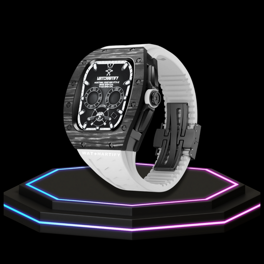 Apple Watch Case 44MM - TITANIUM CARBON Series Black Panther | Snow White Rubber
