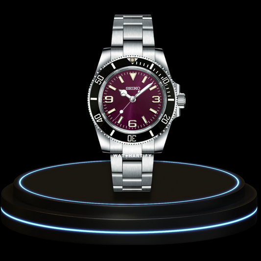 SEIKO Mod Submariner Collection Deep Purple Dial Midnight Black Bezel NH35 Movement Silver Stainless Steel Strap