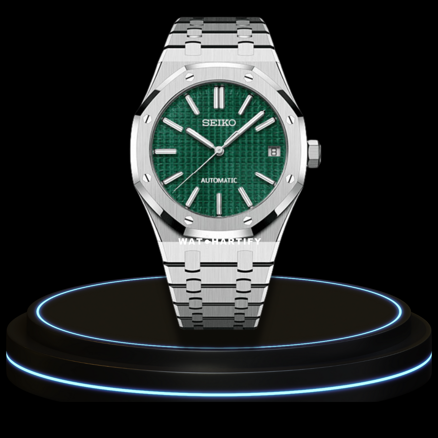 SEIKO Mod Royal Oak Collection Green Dial NH35 Movement Silver Stainless Steel Strap