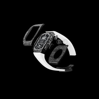 Apple Watch Case 45MM - TITANIUM CARBON Silver Series Black Panther | Snow White Rubber