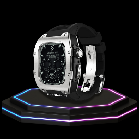 Apple Watch Case 45MM - TITAN Series Silver Midnight Black Titanium | Dark Rubber