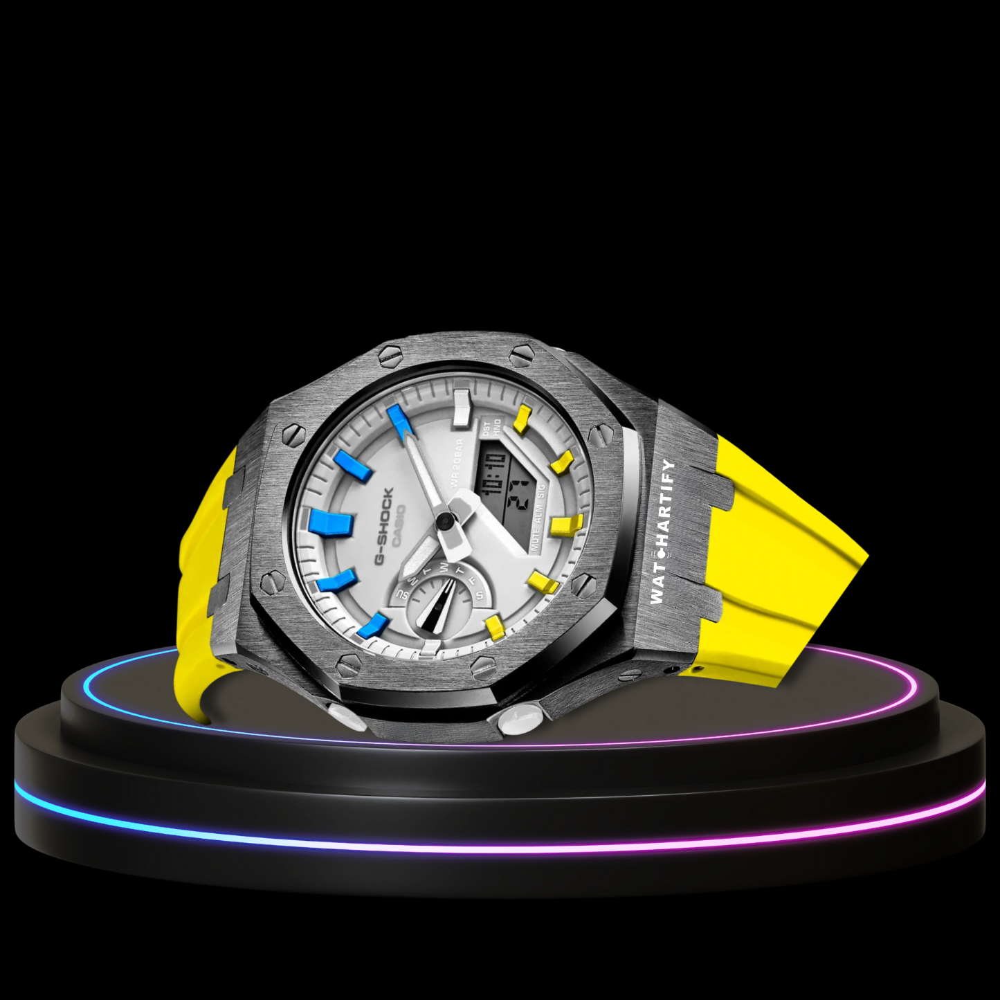 G-SHOCK Casio GA2100 | Titanium Series Snow White Dial Rainbow Marker | Yellow Rubber