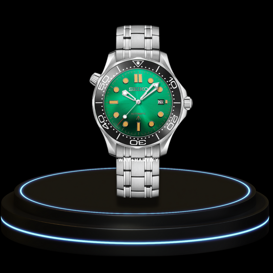 SEIKO Mod Speedmaster Collection Green Points Dial NH35 Movement Silver Stainless Steel Strap
