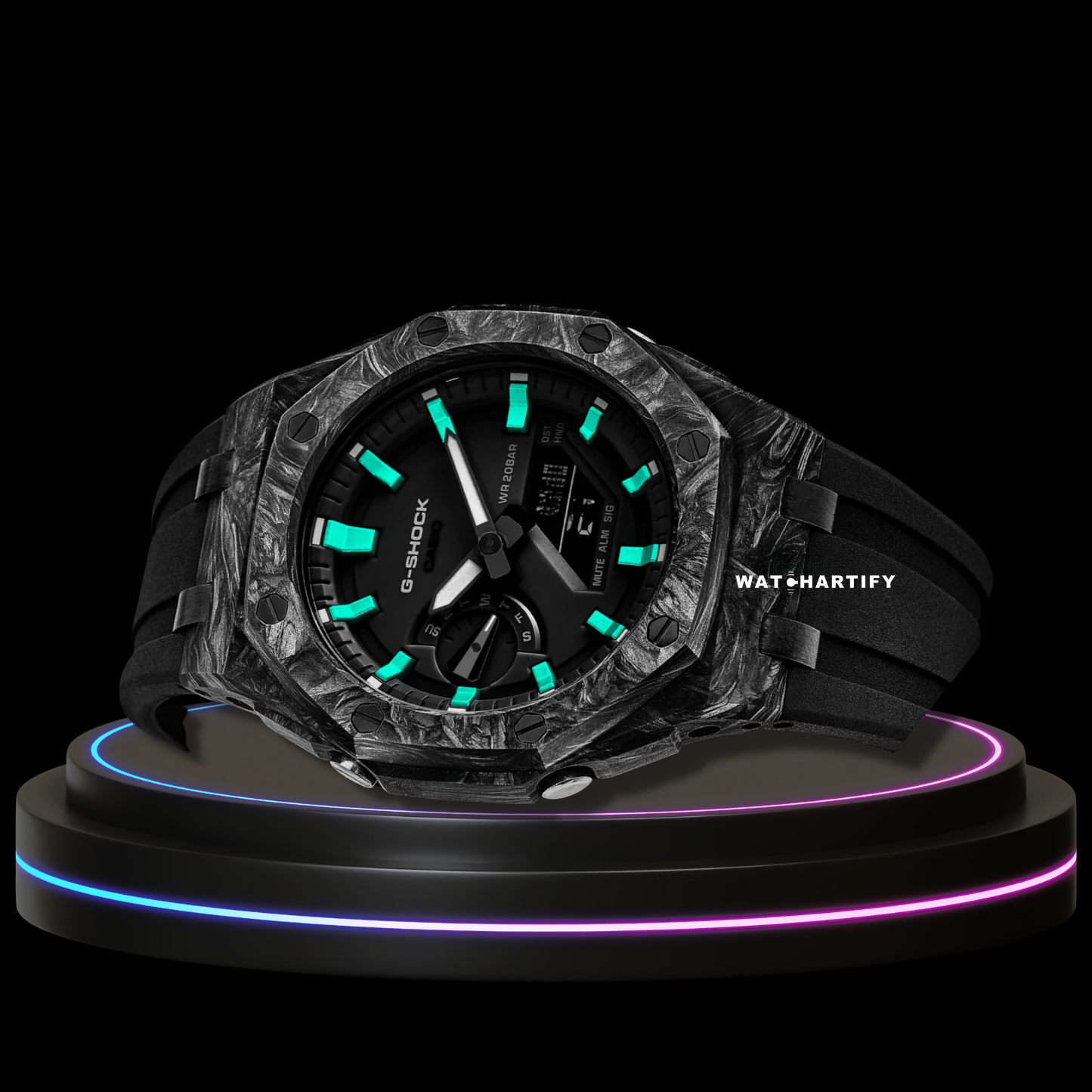 G-SHOCK Casio GA2100 | CARBON FIBER Series Carbon Fiber Tiffany Mod Midnight Black Dial | Black Rubber