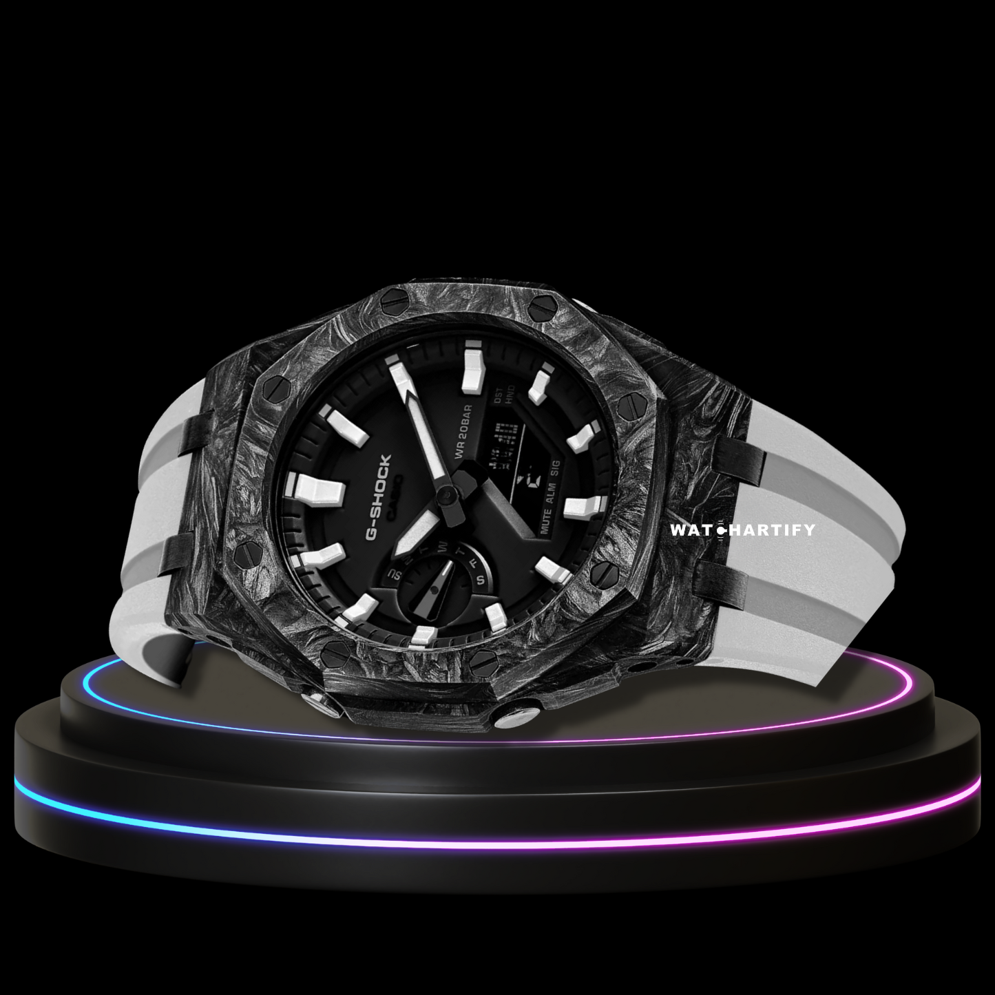 G-SHOCK Casio GA2100 | CARBON FIBER Series Carbon Fiber Mod Midnight Black Dial | Snow White Rubber