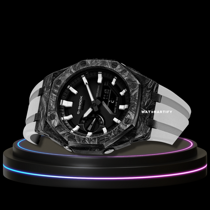 G-SHOCK Casio GA2100 | CARBON FIBER Series Carbon Fiber Mod Midnight Black Dial | Snow White Rubber