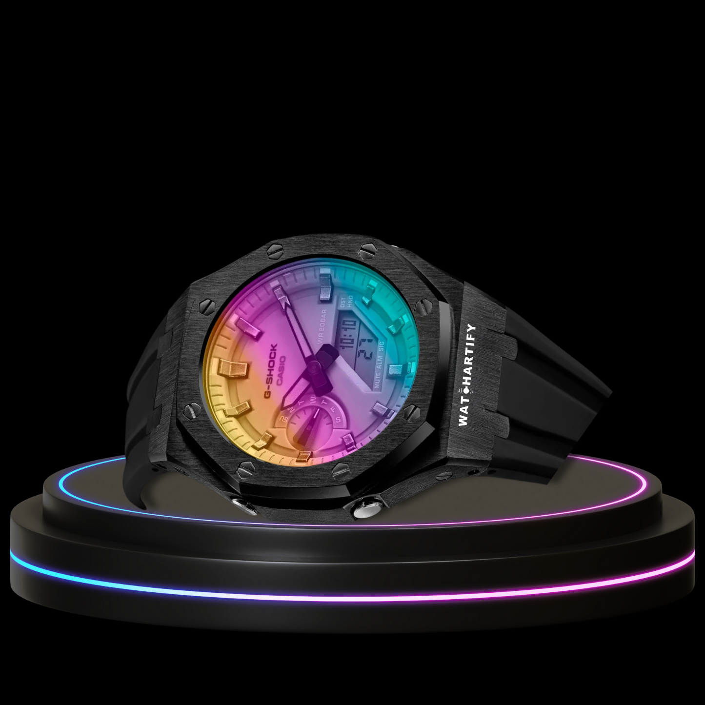 G-SHOCK Casio GA2100 | Black Series Rainbow Surface Dial | Dark Rubber