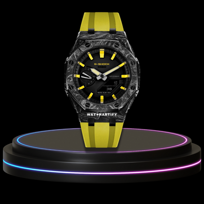 G-SHOCK Casio GA2100 | CARBON FIBER Series Carbon Fiber Mod Midnight Black Dial | Yellow Rubber