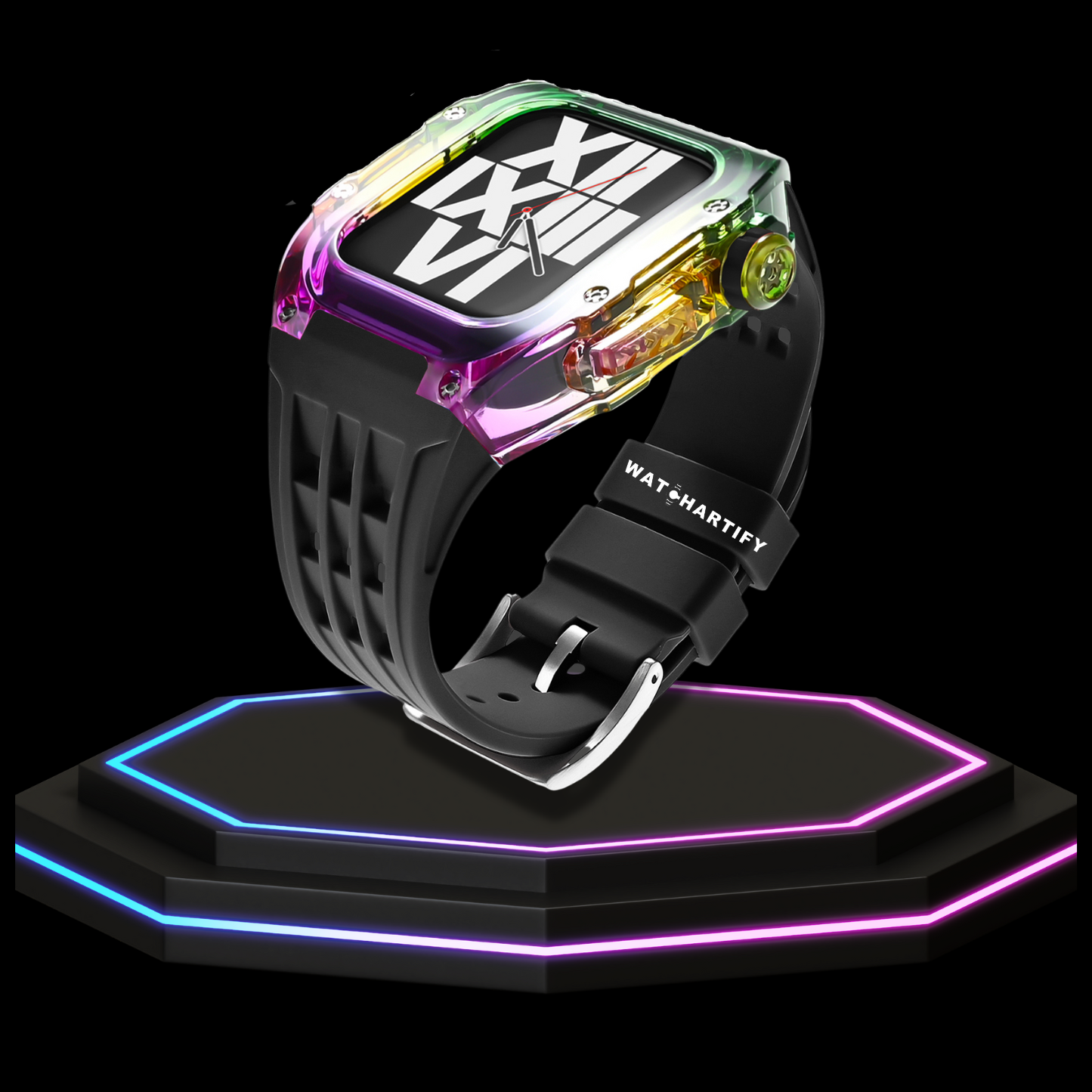 Apple Watch Case 45MM - Rainbow Series Shine | Midnight Black Rubber