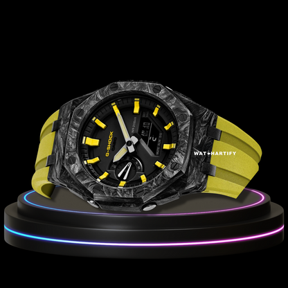 G-SHOCK Casio GA2100 | CARBON FIBER Series Carbon Fiber Mod Midnight Black Dial | Yellow Rubber