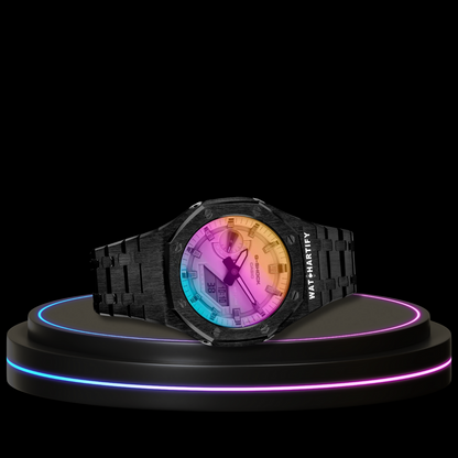 G-SHOCK Casio GA2100 | Black Series Rainbow Surface Dial | Dark Stainless Steel Strap