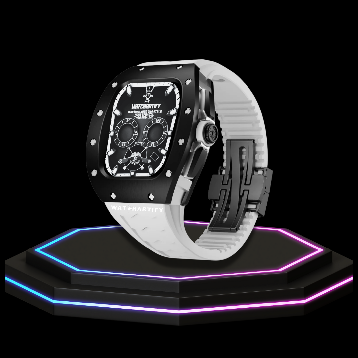 Apple Watch Case 45MM - CONCEPT ONYX Series Black Panther | Snow White Rubber