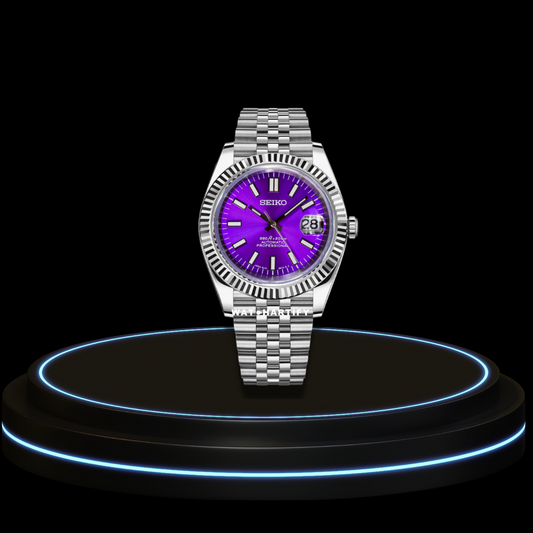 SEIKO Mod Datejust Collection Purple Dial NH35 Automatic Movement Silver Stainless Steel Strap
