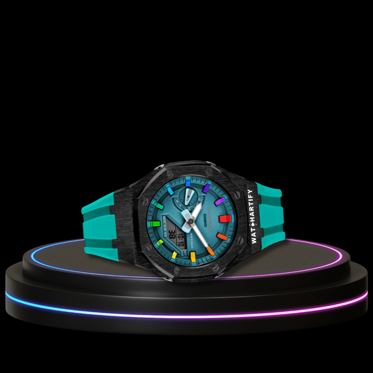 G-SHOCK Casio GA2100 | Black Mini Series Tiffany Deep Blue Dial Rainbow Marker | Tiffany Blue Rubber