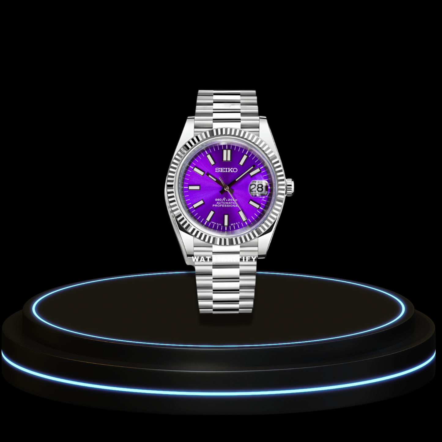 SEIKO Mod Datejust Collection Deep Purple Dial NH35 Automatic Movement Silver Stainless Steel Strap