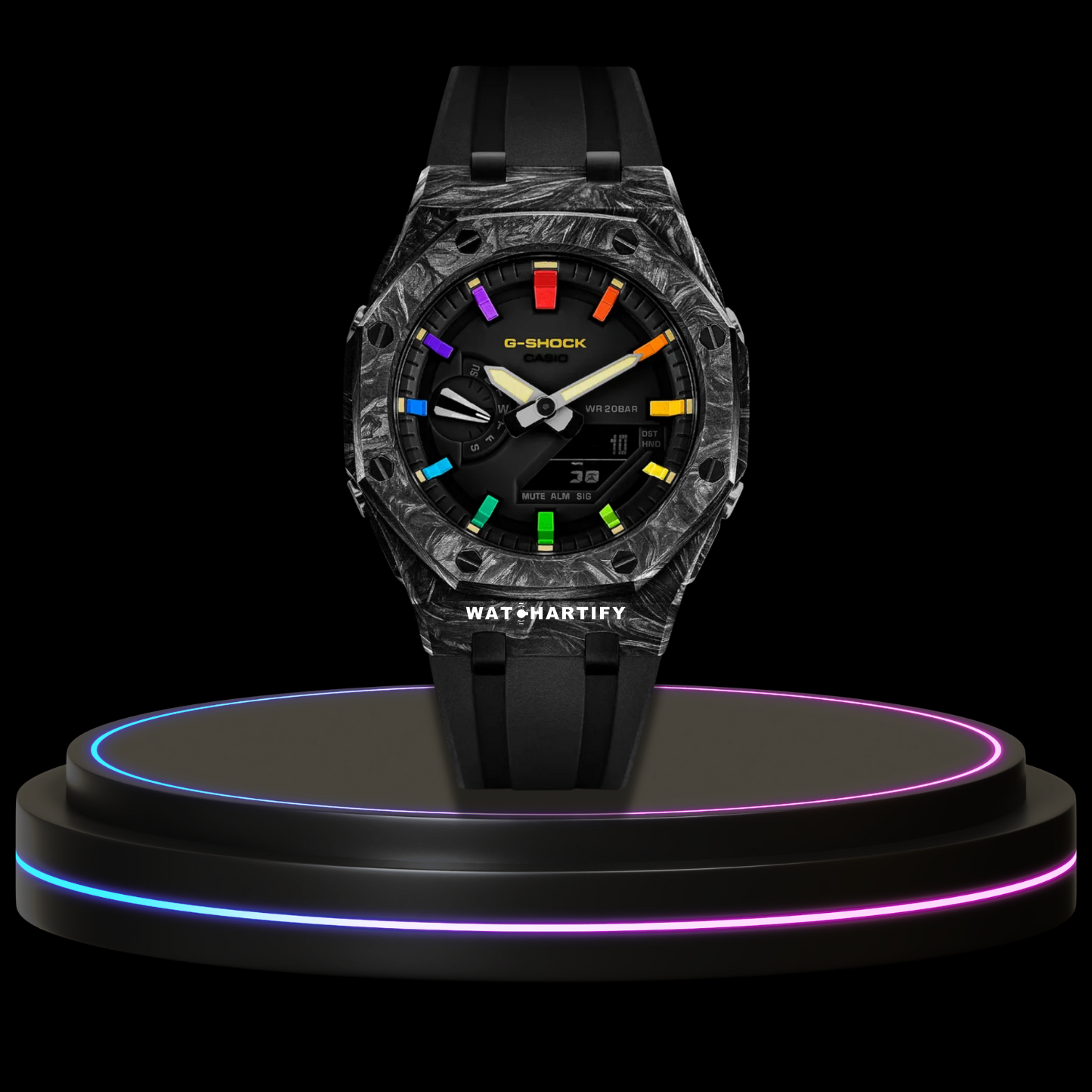 G-SHOCK Casio GA2100 | CARBON FIBER Series Carbon Fiber Rainbow Mod Midnight Black Dial | Black Rubber