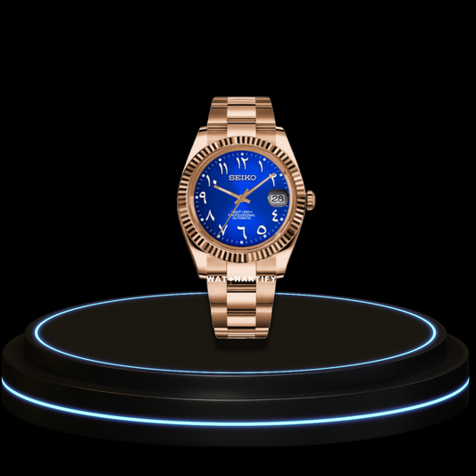 SEIKO Mod Datejust Collection Deep Blue Number Dial NH35 Automatic Movement Rose Gold Stainless Steel Strap