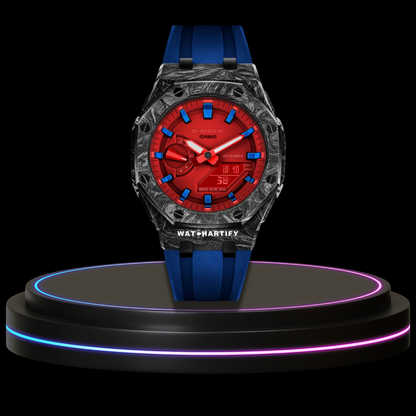 G-SHOCK Casio GA2100 | CARBON FIBER Series Carbon Fiber Mod Diablo Red Dial | Blue Rubber