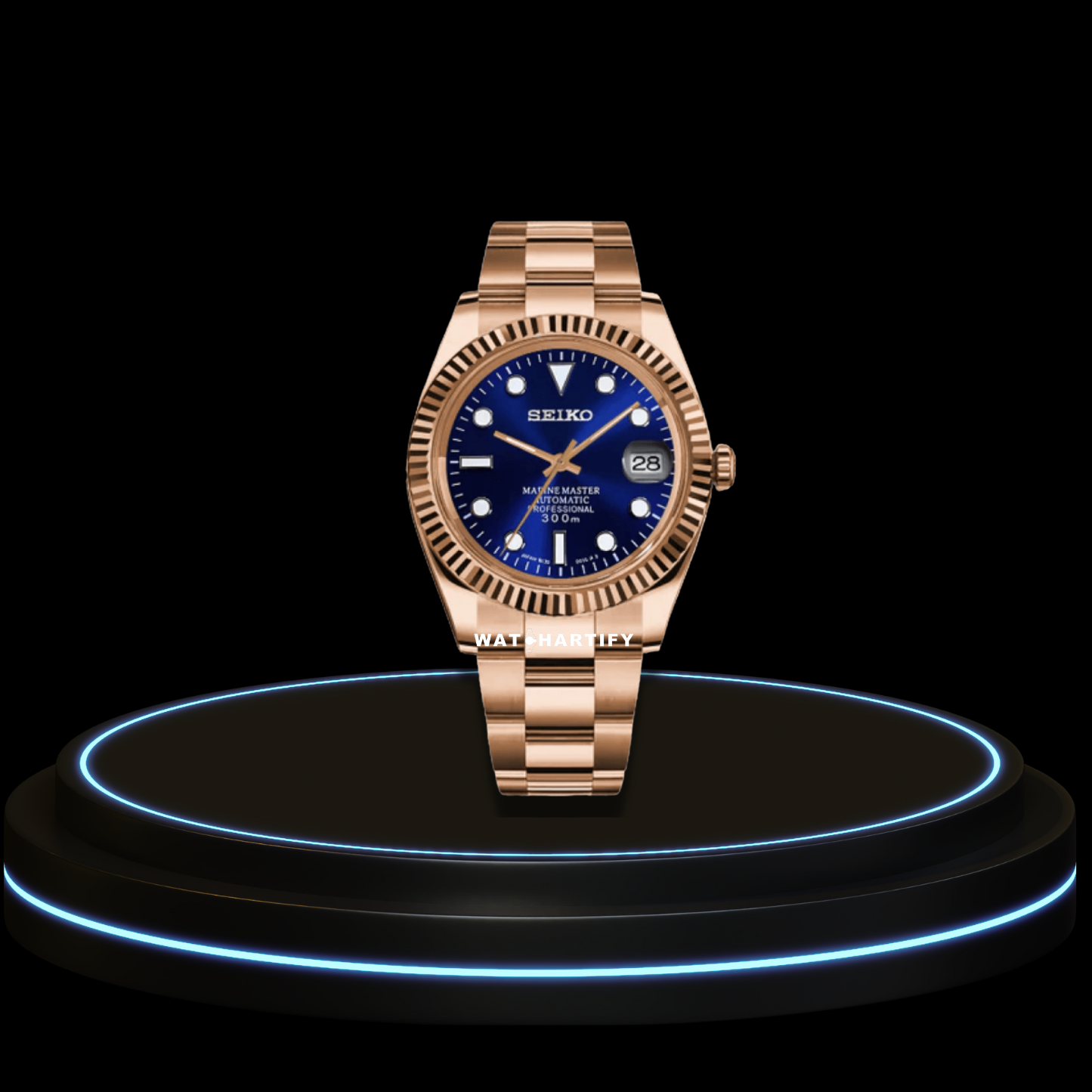 SEIKO Mod Datejust Collection Rose Gold Deep Blue Dial NH35 Automatic Movement Rose Gold Stainless Steel Strap