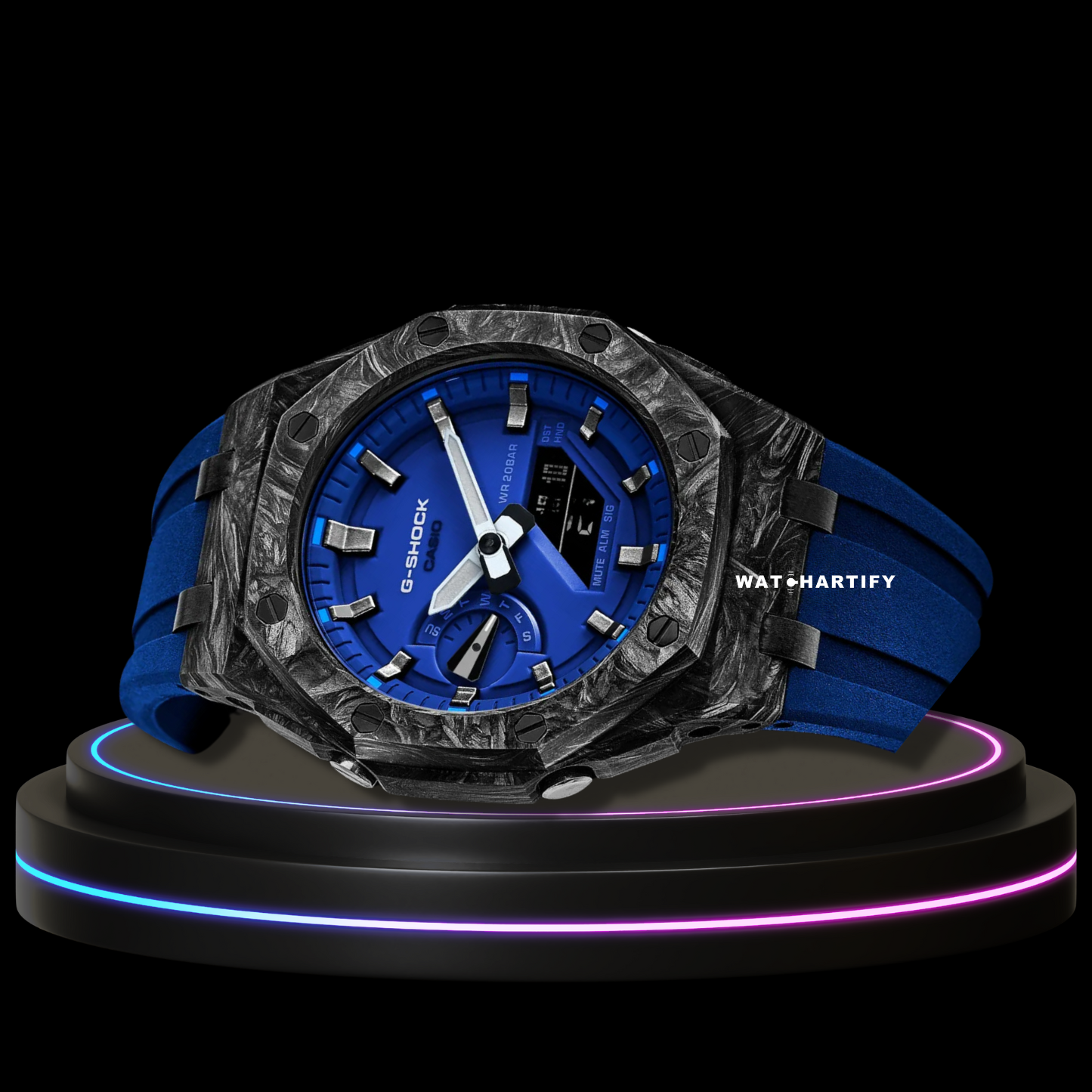 G-SHOCK Casio GA2100 | CARBON FIBER Series Carbon Fiber Mod Titanium Blue Dial | Blue Rubber