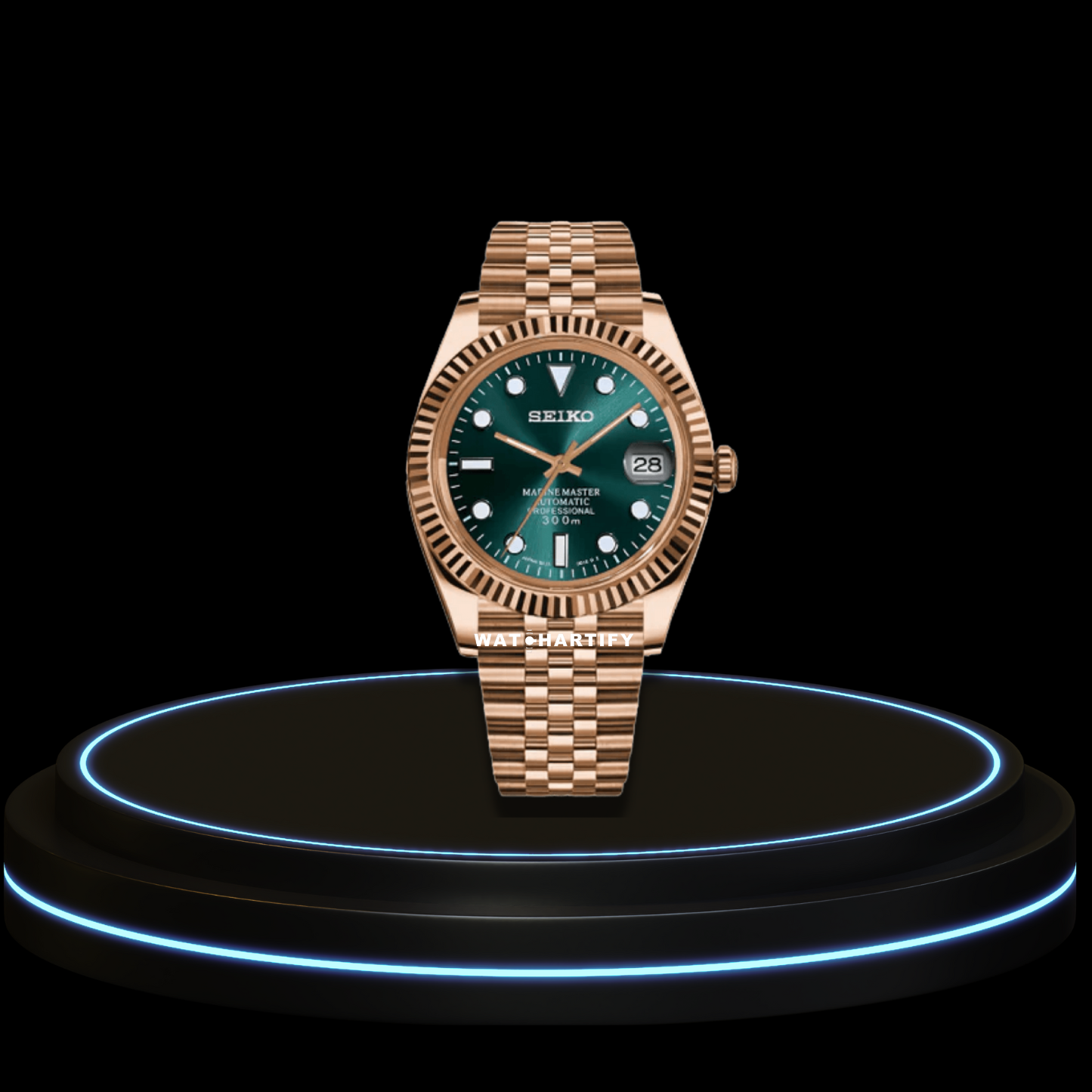 SEIKO Mod Datejust Collection Rose Gold Deep Green Point Dial NH35 Automatic Movement Rose Gold Stainless Steel Strap
