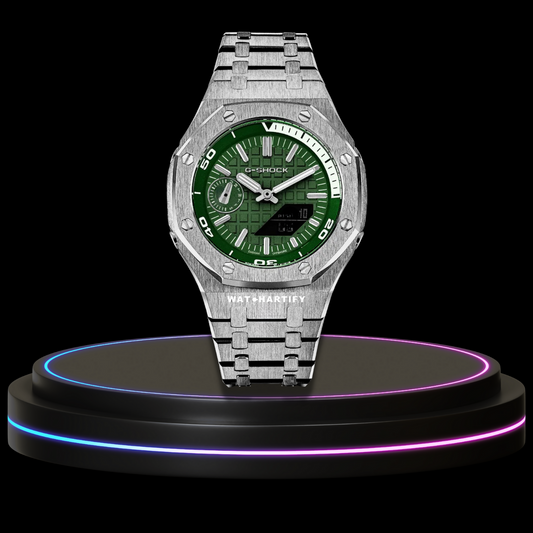 G-SHOCK Casio GA2100 | OFFSHORE Series Silver Mod Green Silver Dial | Silver Stainless Steel Strap
