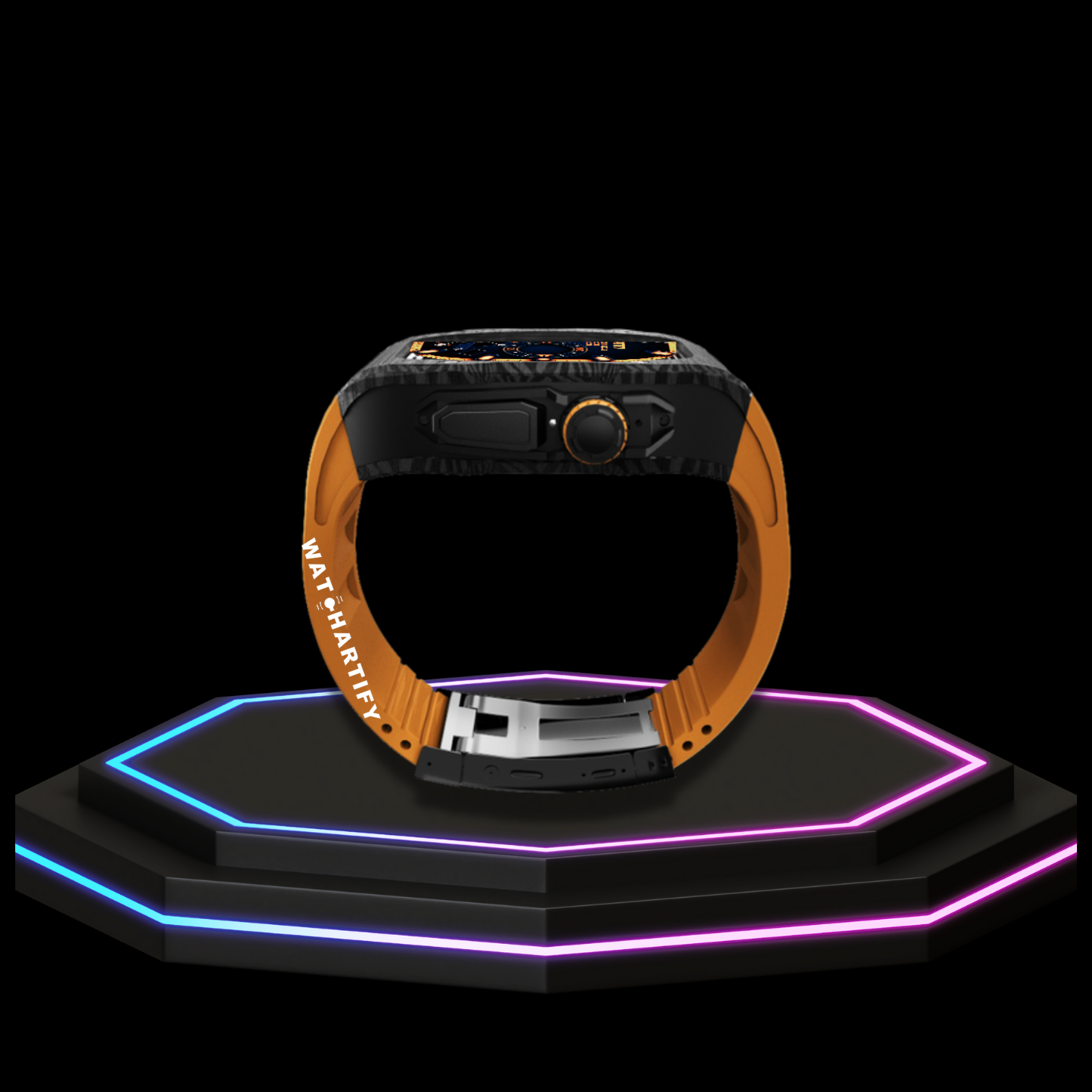 Apple Watch Ultra Case 49MM - TITAN Pro Series Luxury Dark Titan | Sunset Orange Rubber