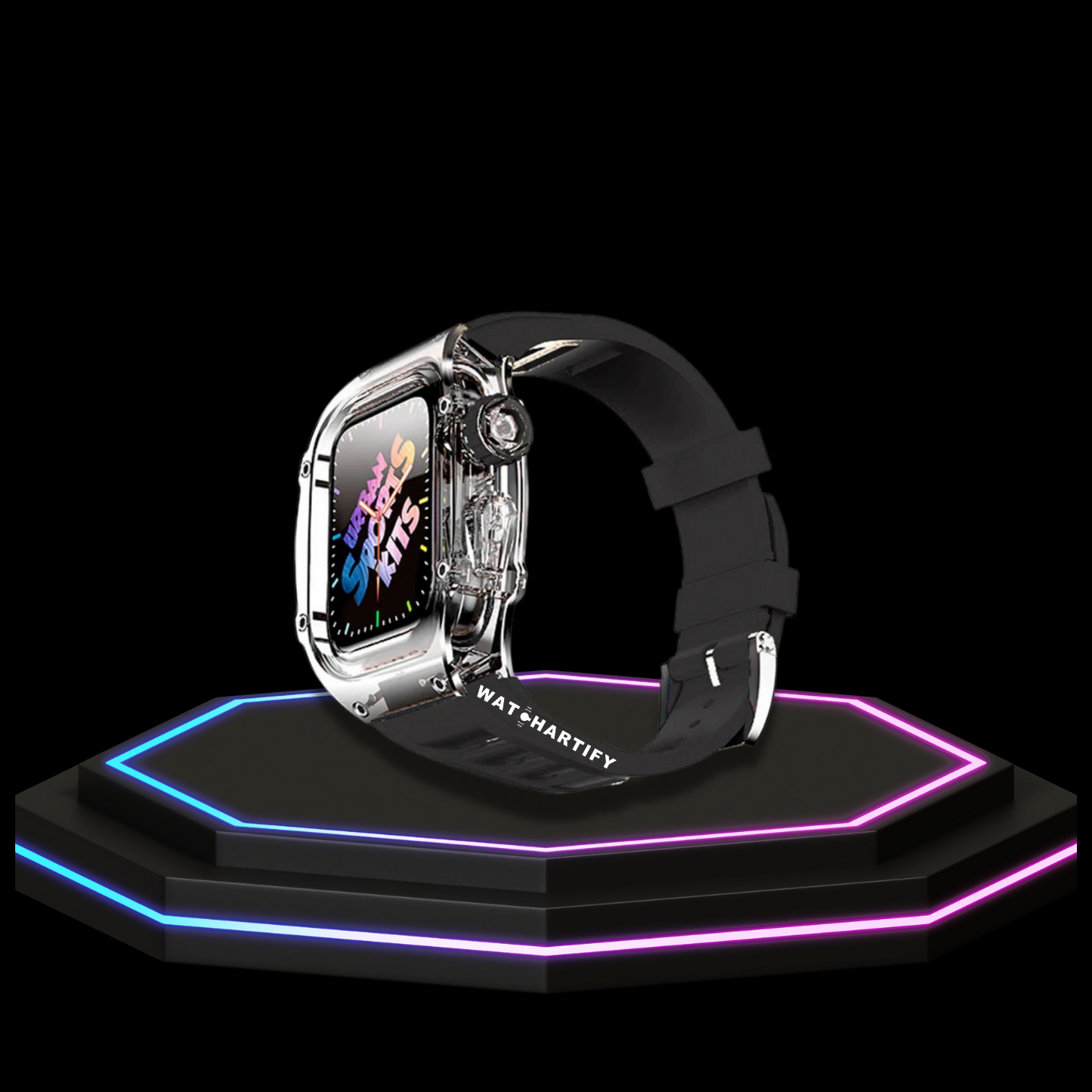 Apple Watch Case 44MM - ICE Series Transparent | Fluorescent Cube Black Rubber