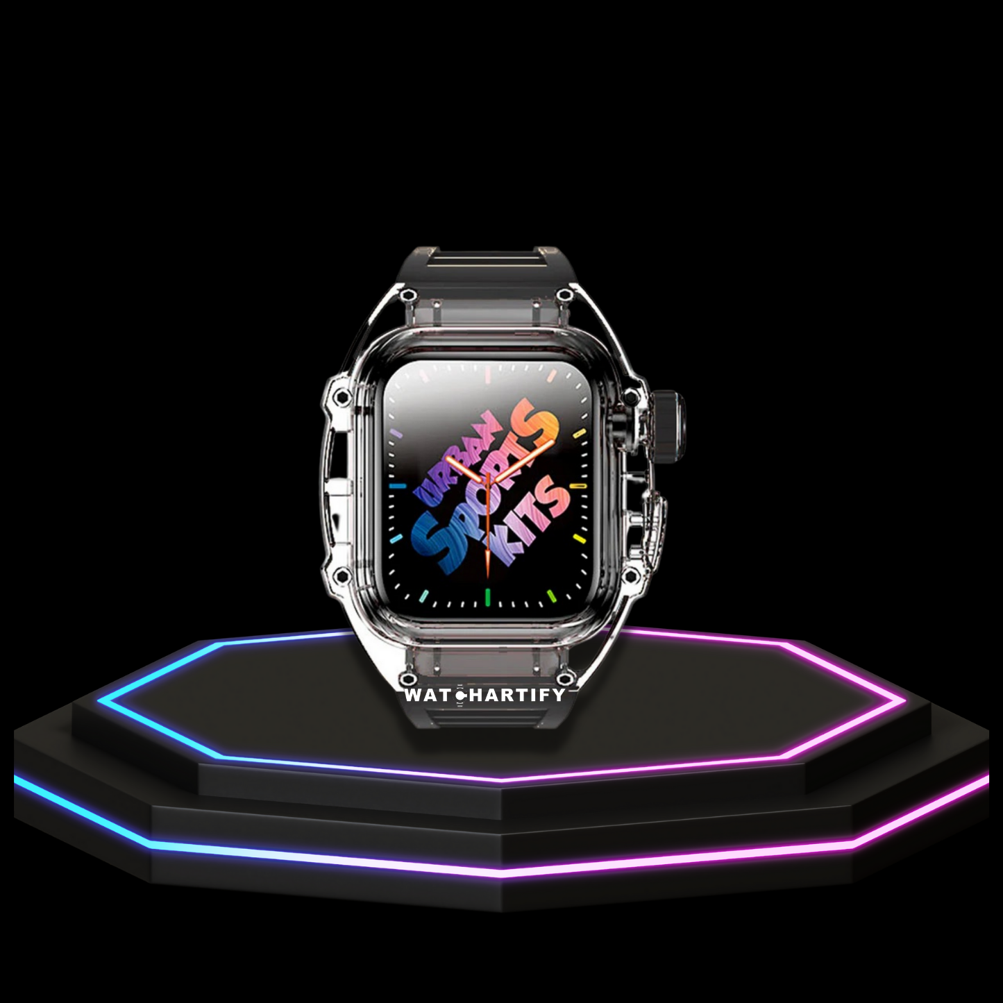 Apple Watch Case 45MM - ICE Series Transparent | Fluorescent Cube Black Rubber