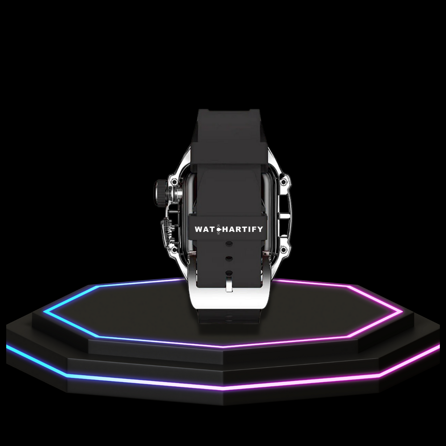 Apple Watch Case 44MM - ICE Series Transparent | Fluorescent Cube Black Rubber