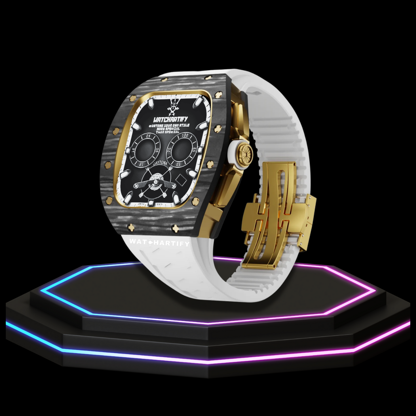 Apple Watch Case 45MM - TITANIUM CARBON Series Royal | Snow White Rubber