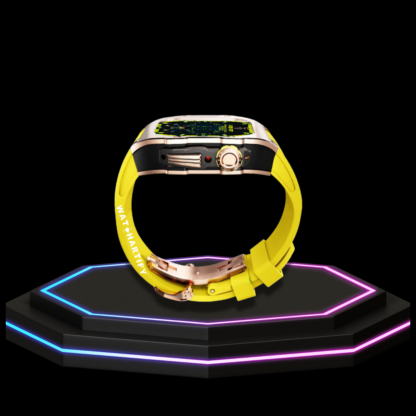 Apple Watch Case 45MM - TITAN Series Rose Gold Dark Titanium | Yellow Rubber