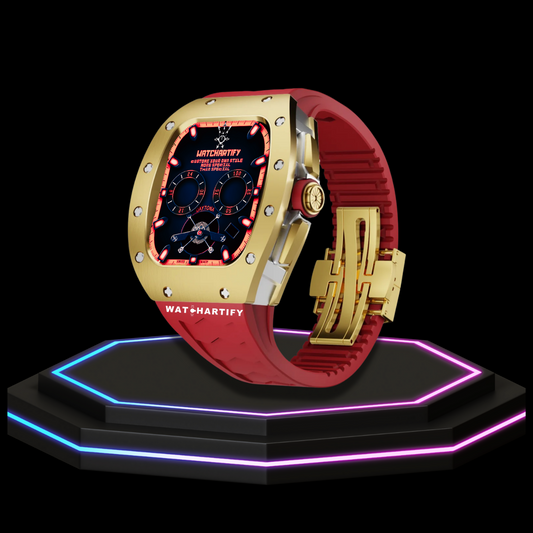 Apple Watch Case 45MM - CONCEPT GOLD Series Champagne | Scarlet Red Rubber