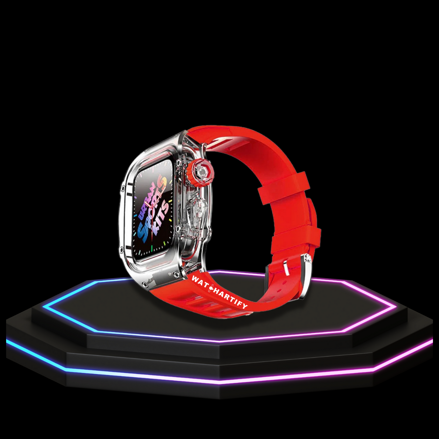 Apple Watch Case 45MM - ICE Series Transparent | Fluorescent Sport Red Rubber