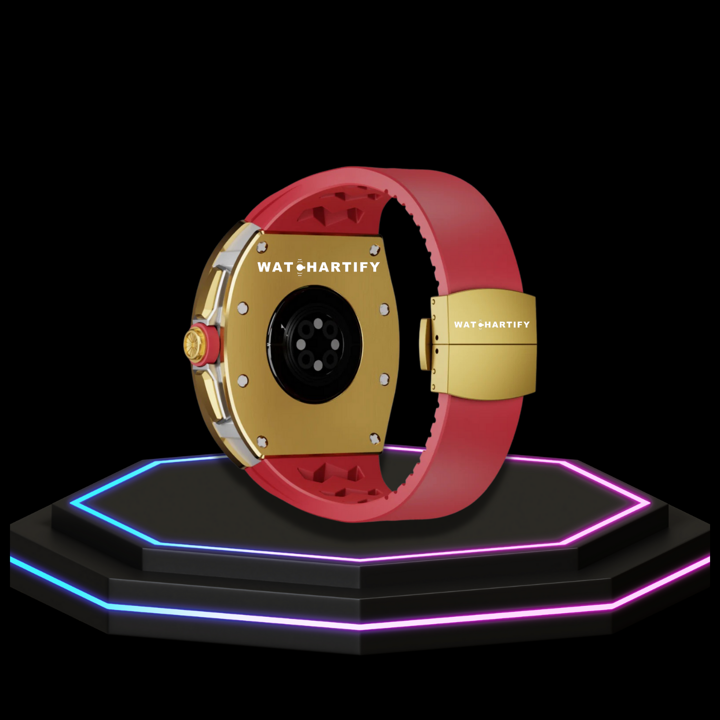 Apple Watch Case 45MM - CONCEPT GOLD Series Champagne | Scarlet Red Rubber