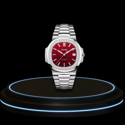 SEIKO Nautilus Mod Collection Scarlet Red Dial NH35 Movement Silver Stainless Steel Strap