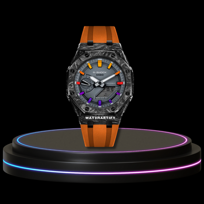 G-SHOCK Casio GA2100 | Carbon Fiber Series Grey Dial Rainbow Marker | Sunset Orange Rubber