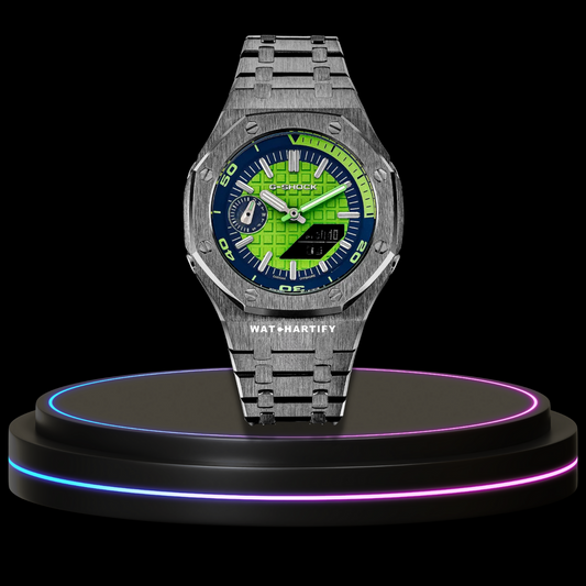 G-SHOCK Casio GA2100 | OFFSHORE Series Titanium Mod Green Dial | Silver Stainless Steel Strap