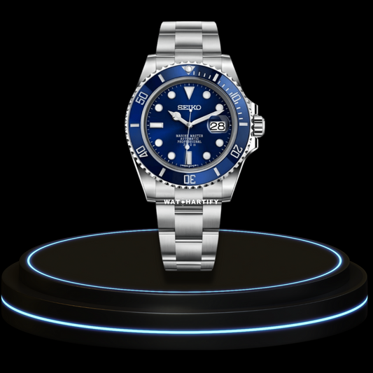 SEIKO Mod Submariner Collection Blue Dial Dark Blue Bezel NH35 Movement Silver Stainless Steel Strap
