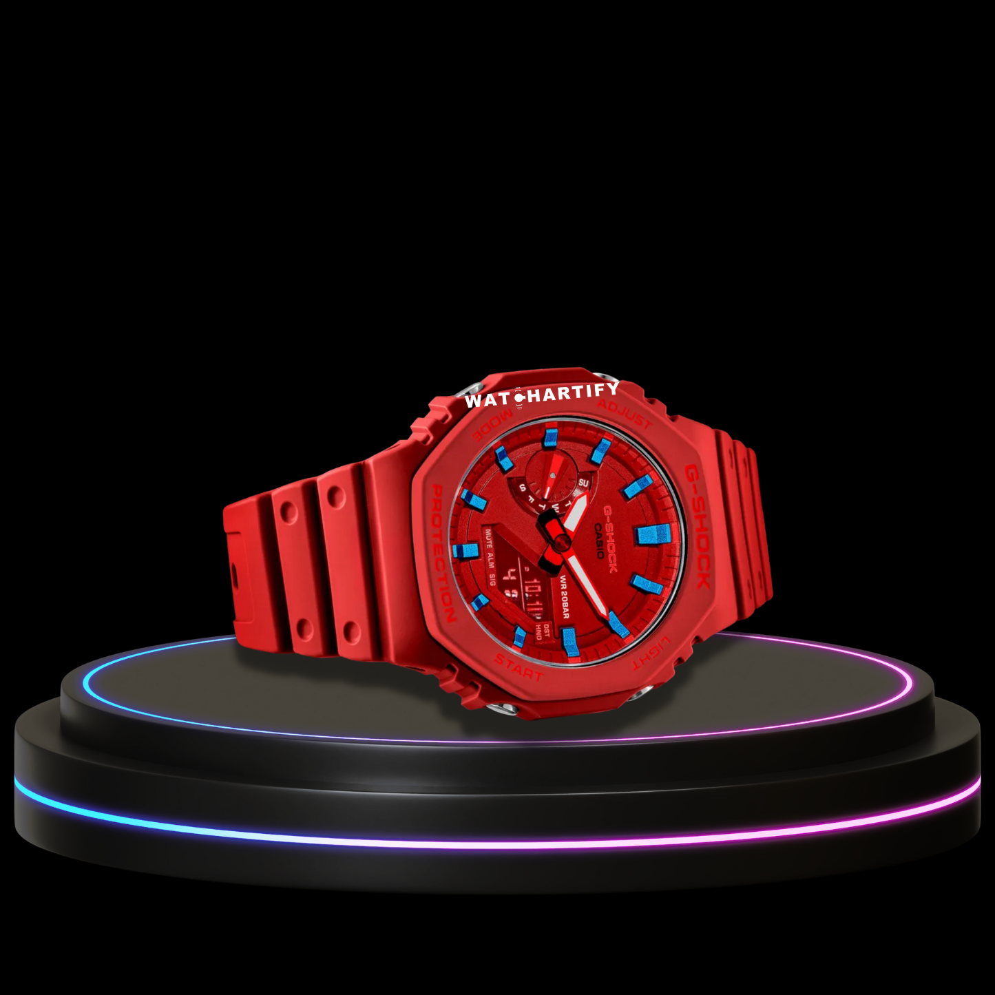 G-SHOCK Casio GA2100 | CASIO OAK Series Rainbow Scarlet Red Blue Dial | Red Rubber