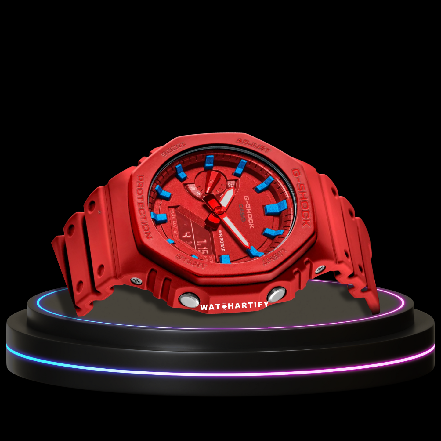 G-SHOCK Casio GA2100 | CASIO OAK Series Rainbow Scarlet Red Blue Dial | Red Rubber