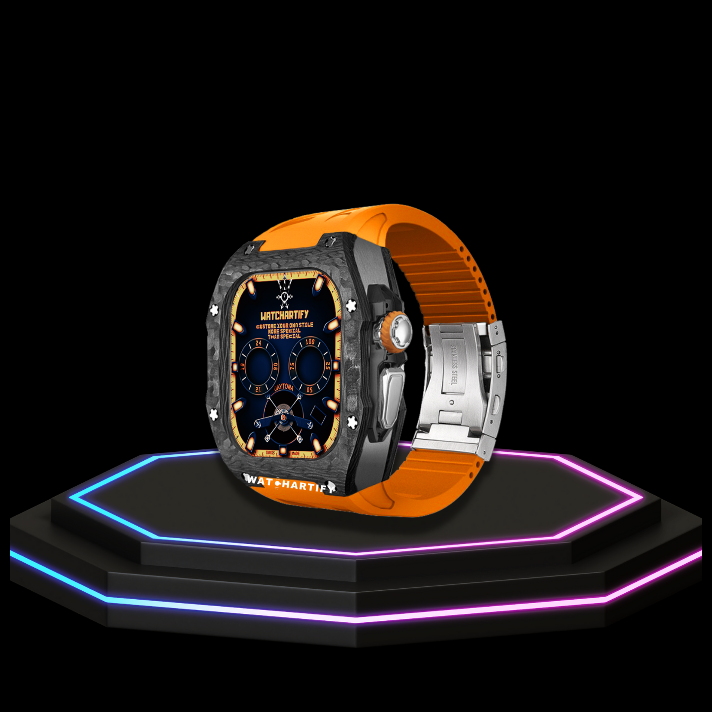 Apple Watch Ultra Case 49MM - TITAN Pro Series Luxury OYAMA Titan | Sunset Orange Rubber