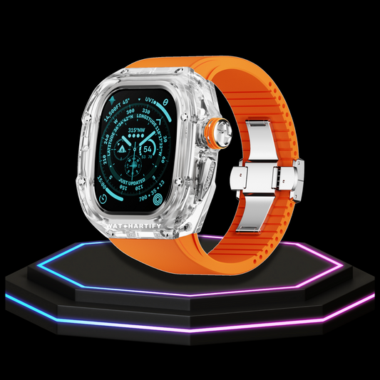 Apple Watch Ultra Case 49MM - CRYSTAL Pro Silver Series Luminary | Sunset Orange Rubber